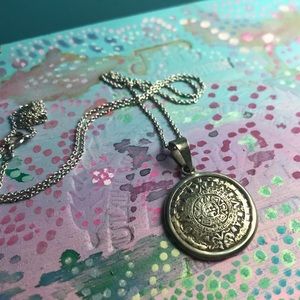 Vintage Sterling Silver Mayan Calendar Necklace